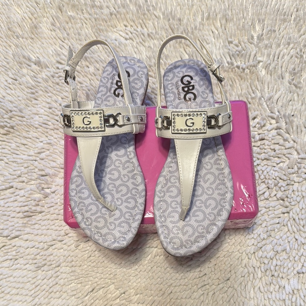 GBG White and Silver Women’s Sandals with Logo